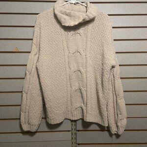 Seven 7 Cream Cable Knit Turtleneck Sweater Cozy Pullover S Small Fall Winter
